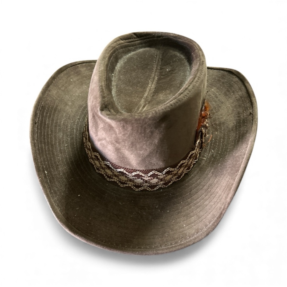 Tan and Brown Western Cowboy Hat W/ 70’s Decorative Distressed Band.